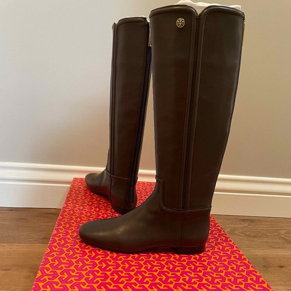 Tory Burch Irene Equestrian Boot in Brown Calf Leather Size 5 - Brand New In Box